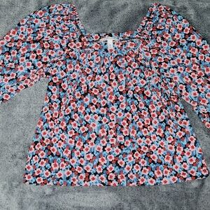 POPSUGAR square neck flowered peasant blouse size medium